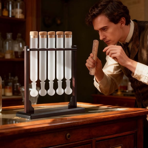 Cigar Flavor Injector Humidifier Infuser 5 Glass Tube Kit with Wooden Base Airtight for DIY Infusion Display Rack for Cigars Lover Brown 7 In