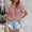 Pink, variant on Morttic Women's Elegant Cute Lace Trim V-Neck Short Sleeve Blouse – Solid Color Casual Top for Beach Vacation Navy Blue,M