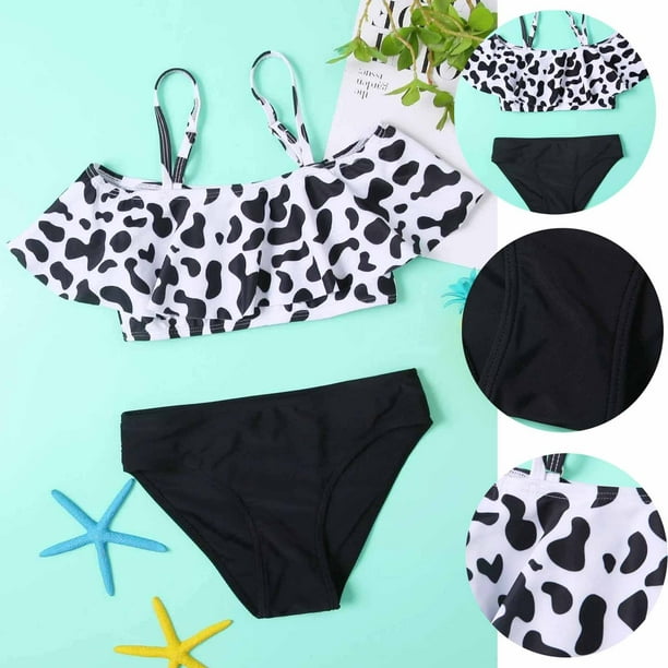 FAFWYP Baby Toddler Girls Cow Print Two Piece Bathing Suit Kids Sexy ...