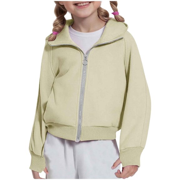 Hpapadks Hoodies for Boys Children Solid Zip Hoodie High Neck Raglan Thumb Hole Baby Sweatshirt Beige 9-10 Years