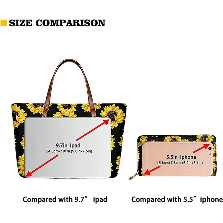 Pzuqiu Girl Love Sunflower Handbag with Wallet Sets, Custom Evening Party  Beach Travel Tote Bag,Top HandleBags for Women College Girls Large Shoulder  Purse + Zipper Wallet with Coin Pocket 