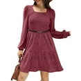 thumbnail image 2 of Womens Square Neck Long Sleeve Fall Dresses Casual Babydoll Sweater Dress Rouge XL, 2 of 8