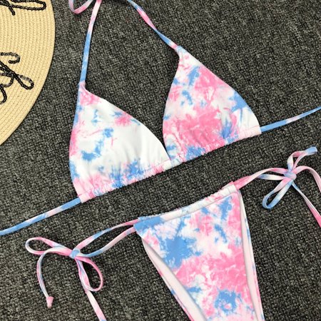 

Cathalem Ladies Swim Tops by Bra Size Swimsuit Halter Bikini Tie-Dye Two Cut Leg Lace Piece Set Swimsuits for Women Underwear Pink Medium