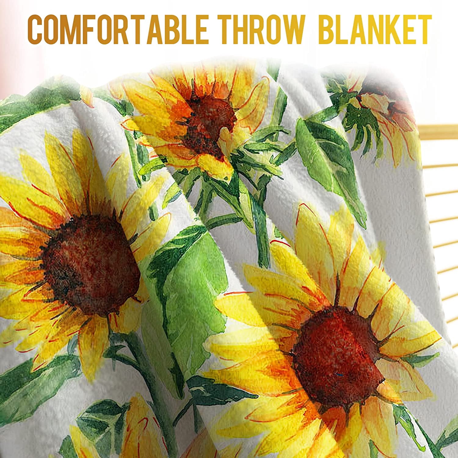 Sunflower Blanket Gifts for Women Girls Mom Decor for Home Bedroom Living Room Office Dorm, Soft Fluffy Lightweight Throw Blankets White 50"x60"