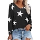 thumbnail image 1 of Camiseta de manga larga informal suelta con estampado de estrella de cinco puntas y cuello en V para mujer Pompotops gfhjh5635, 1 of 5