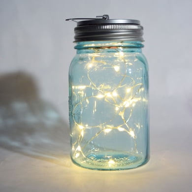 Mason Jar Hanging Lanterns Fantado Wide Mouth Water Blue Mason Jar Light w/ Hanging Warm White Fairy LED Kit by PaperLanternStore (Battery Powered) ()