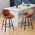 thumbnail image 3 of ONEVOG 25.6" Swivel Counter Stools Set of 3,Pu Leather Upholstered Bar Stools with Full Back,Modern Counter Height Bar Stools with Black Metal Legs for Kitchen Island,Brown, 3 of 8