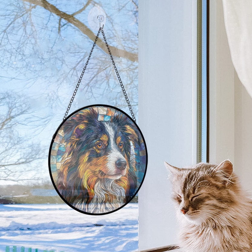 Mini Australian Shepherd: Stained Glass-Style Christmas Ornament - Made With Real Glass, Stained Glass Ornament 2025, Holiday Decoration, Seasonal Keepsake Gift, Unique