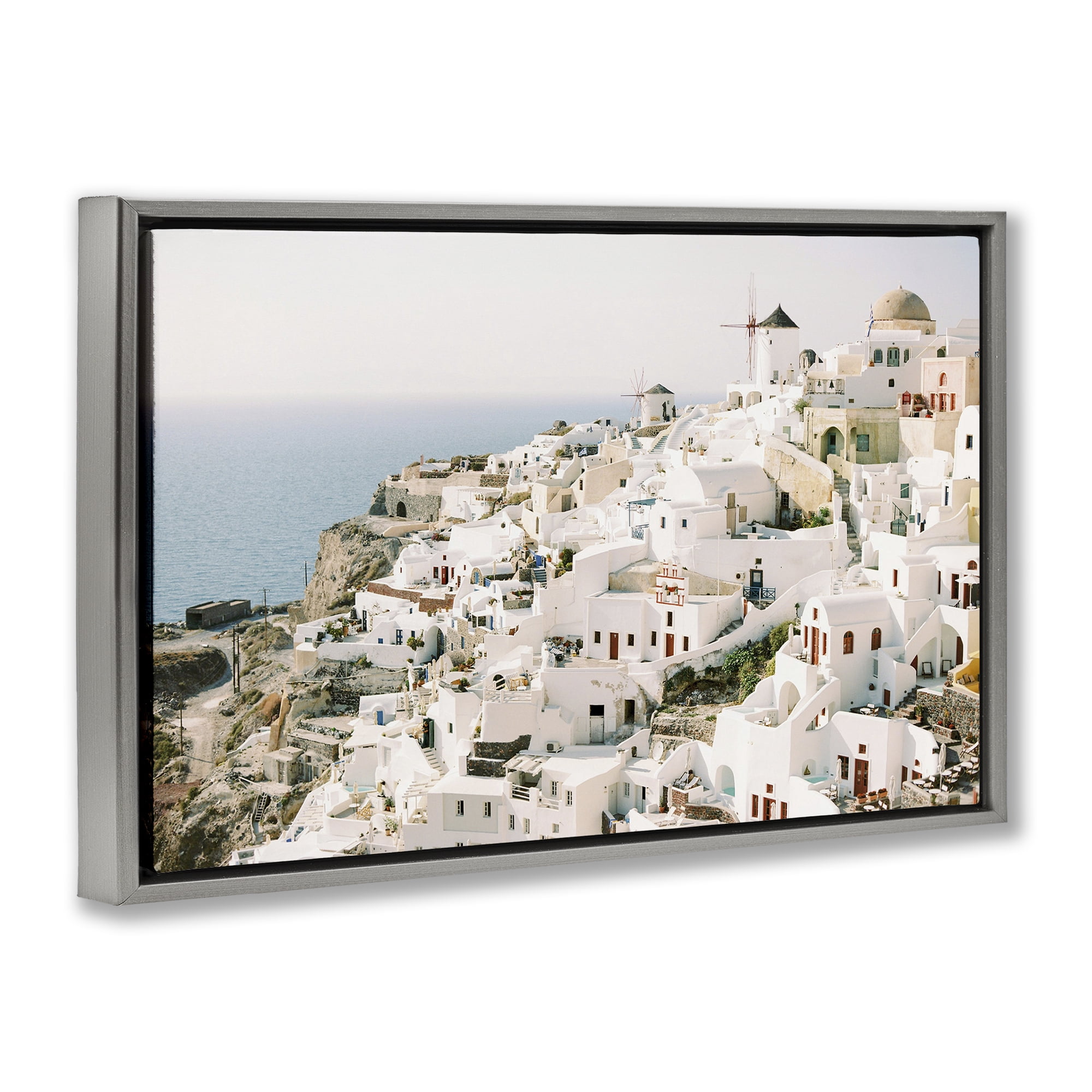 Stupell Industries European Seaside City Town & City Photography Gray Floater Framed Canvas Art Print Wall Art, 31 x 21
