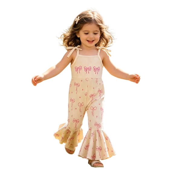 Rompers for Girls Exquisite Bow Sleeveless Square Neck Girls Strap Jumpsuit with Pocket Outdoor Daily Play Outfit