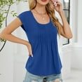 thumbnail image 5 of JGGSPWM Womens Short Sleeve Summer Scoop Neck Pleated Front Casual Tees Tops T Shirts Blue M, 5 of 8