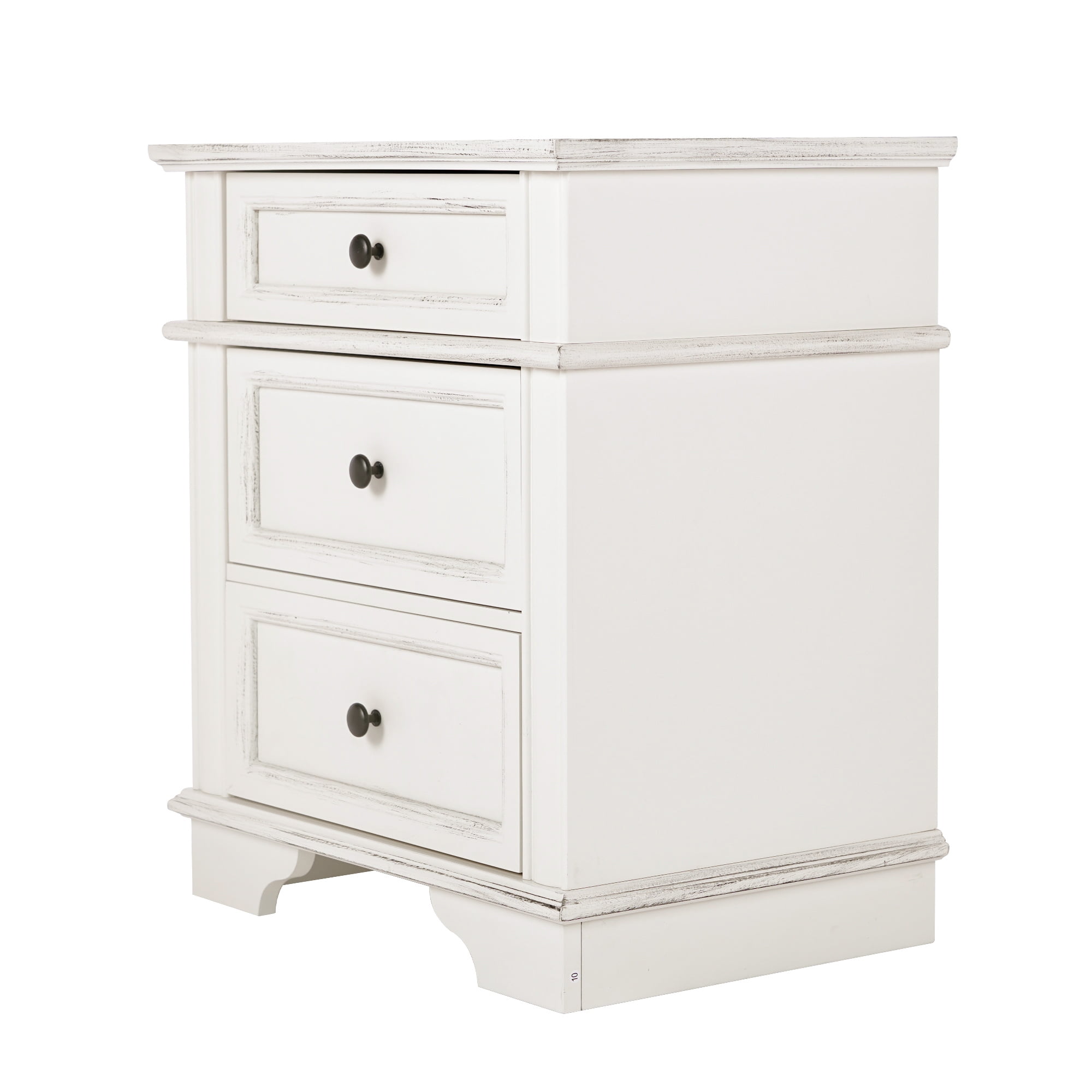 Zimtown Nightstand with Charging Station for Bedroom, Solid Wood End Side Table with 3 Drawer, Antique White
