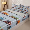 thumbnail image 3 of Castle Fairy Cartoon Vintage Train Zipper Twin Comforter Sets with Fitted Sheet and 2 Pillowcases,Colorful Locomotive Zipper Bedding Set for Bedroom,Blue Red Green,4-Piece,Grey Reversible, 3 of 6