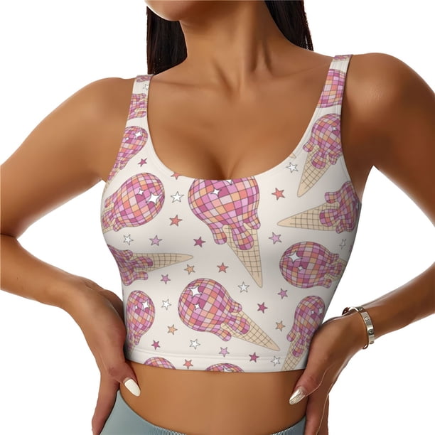 Balery Sparkling Ice Cream Sujetadores deportivos con espalda cruzada para mujer, acolchados, sin costuras, de alto impacto, ideales para yoga, gimnasio, entrenamiento y fitness.-