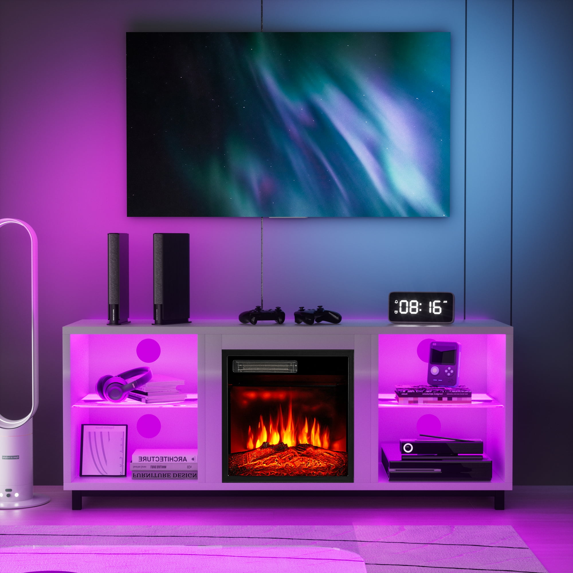 sunmthink-58-fireplace-tv-stand-with-led-light-and-grass-shelves-up