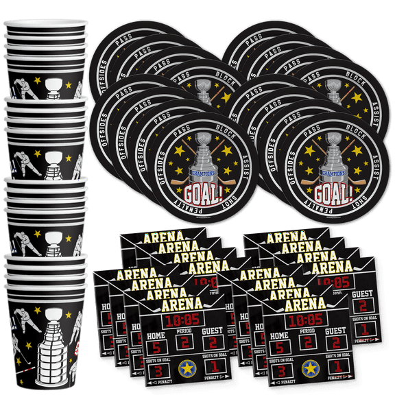 Hockey Birthday Party Supplies Set Plates Napkins Cups Tableware Kit for 16