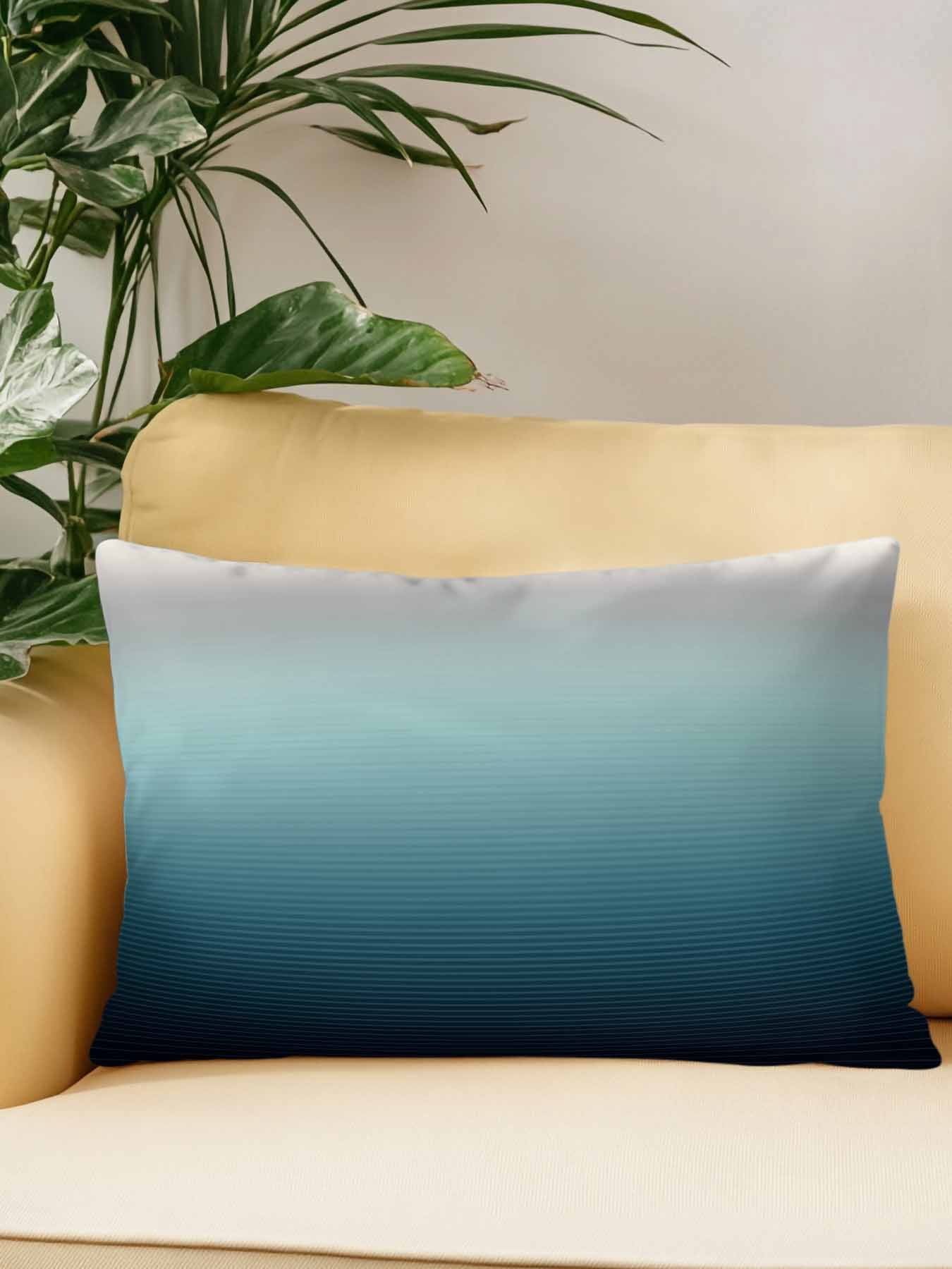 1 Pack Outdoor Throw Pillow, Grey Turquoise Ombre Waterproof Pillow with Insert Included, Teal Modern Geometric Striped Abstract Art Decorative Accent Cushion Lumbar Pillows for Patio, 12 x 20 In