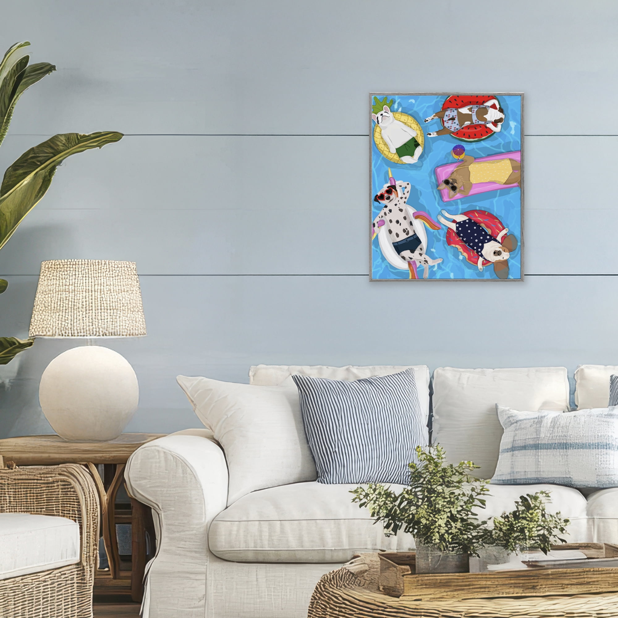 Stupell Industries Summer Sunbathing Dogs Gray Framed Giclee Art, design by Hanna Melin