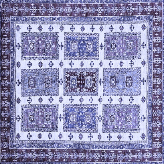 Ahgly Company Machine Washable Indoor Square Abstract Blue Modern Area Rugs, 6' Square