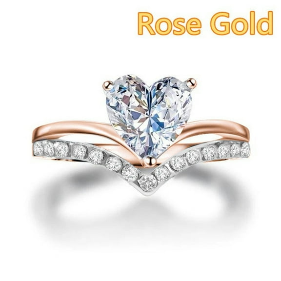 KDSJSXW Gold Jewelry for Women Women's Heart-Shaped Zircon Diamond Personalized Princess Engagement Ring Wedding Bands for Women Gold Ring Gold Jewelry for Women(Rose Gold,6)