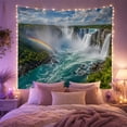 thumbnail image 2 of Tiered Waterfalls Over Forest Cliffs and Turquoise River, Serene Digital Art for Nature Lovers, Nature Decor, New Home Gift, Tapestry Wall Hanging for Bedroom and Living Room, 2 of 7