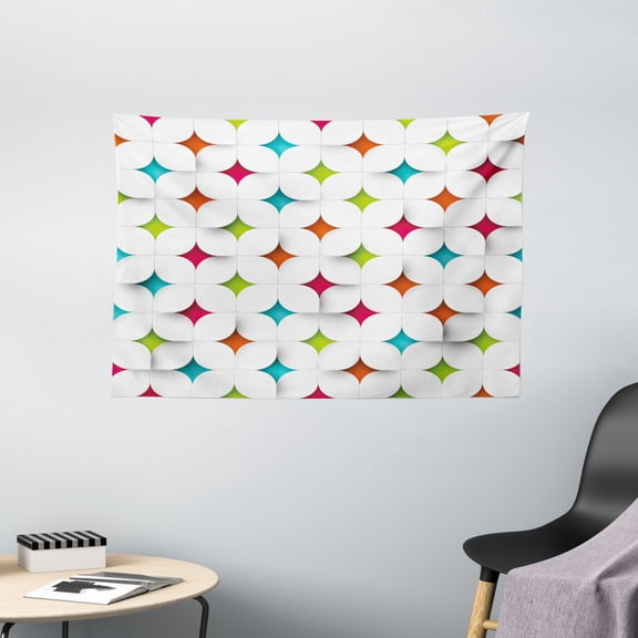Geometric Tapestry, Colorful Abstract Geometric Design Modern Graphic Mosaic Grid Mesh Pattern Image, Wall Hanging for Bedroom Living Room Dorm Decor, 60W X 40L Inches, Multicolor, by Ambesonne
