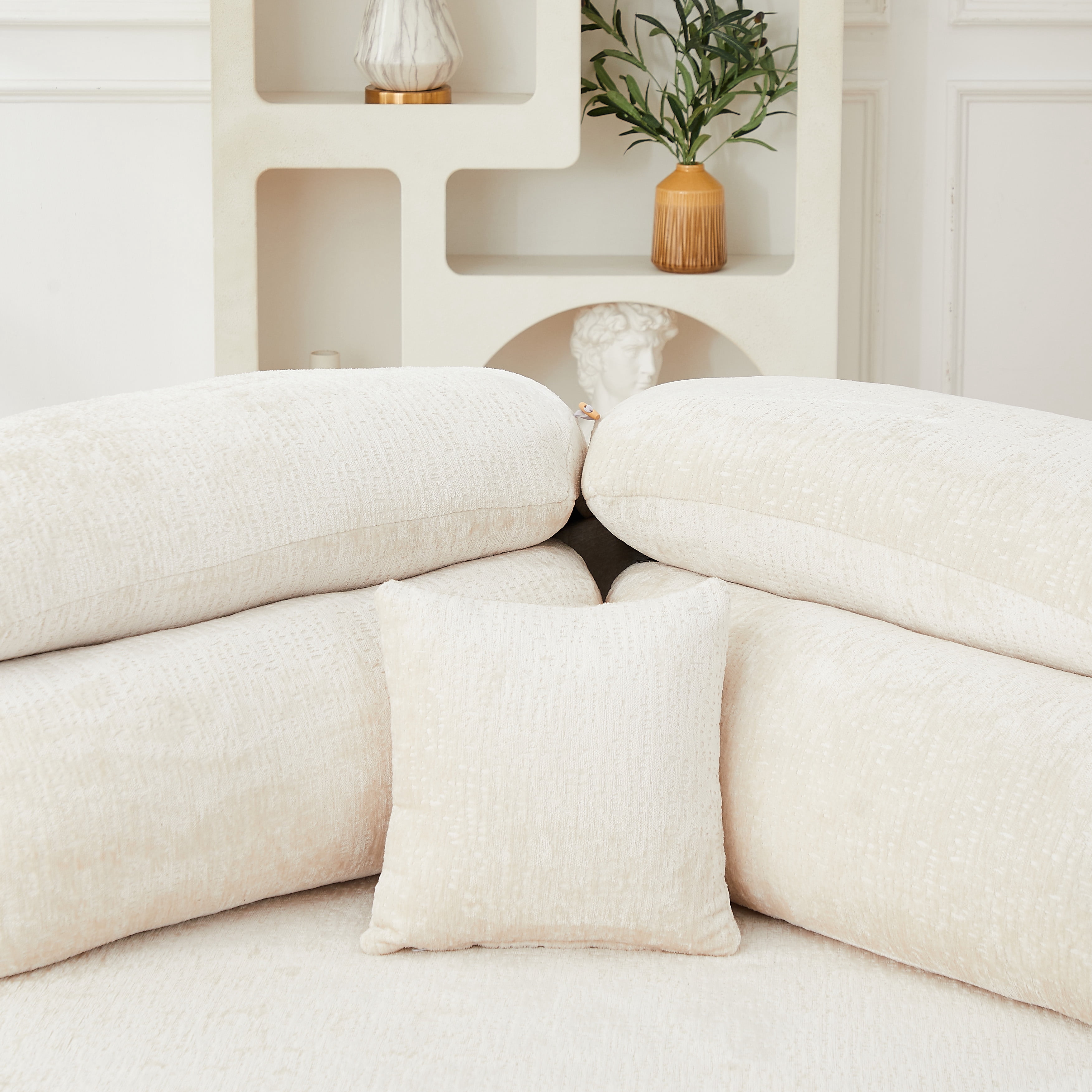Leumius 53" Single Sofa,Oversized Modular Sofa Lounge Chair with Stylish Envelop Sesign Pillow,Pentagonal Sofa Boneless Couch for Living Room,Beige Chenille
