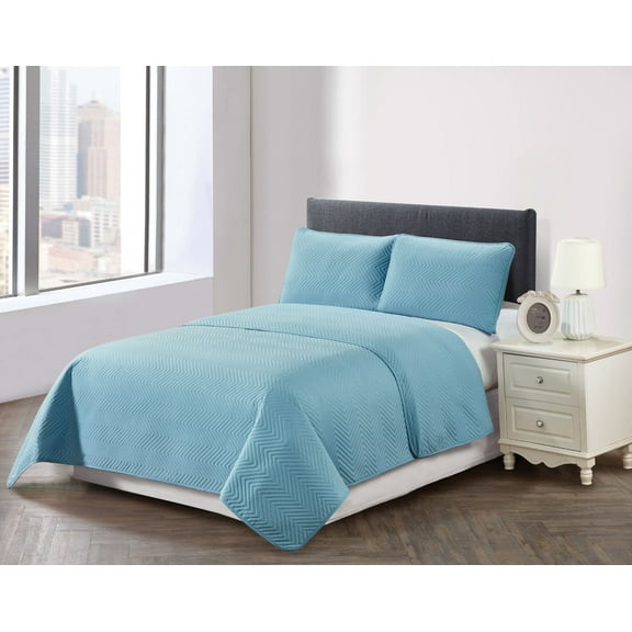 Harper Lane Trista Chevron Stitch 3-piece Quilt Set Blue King