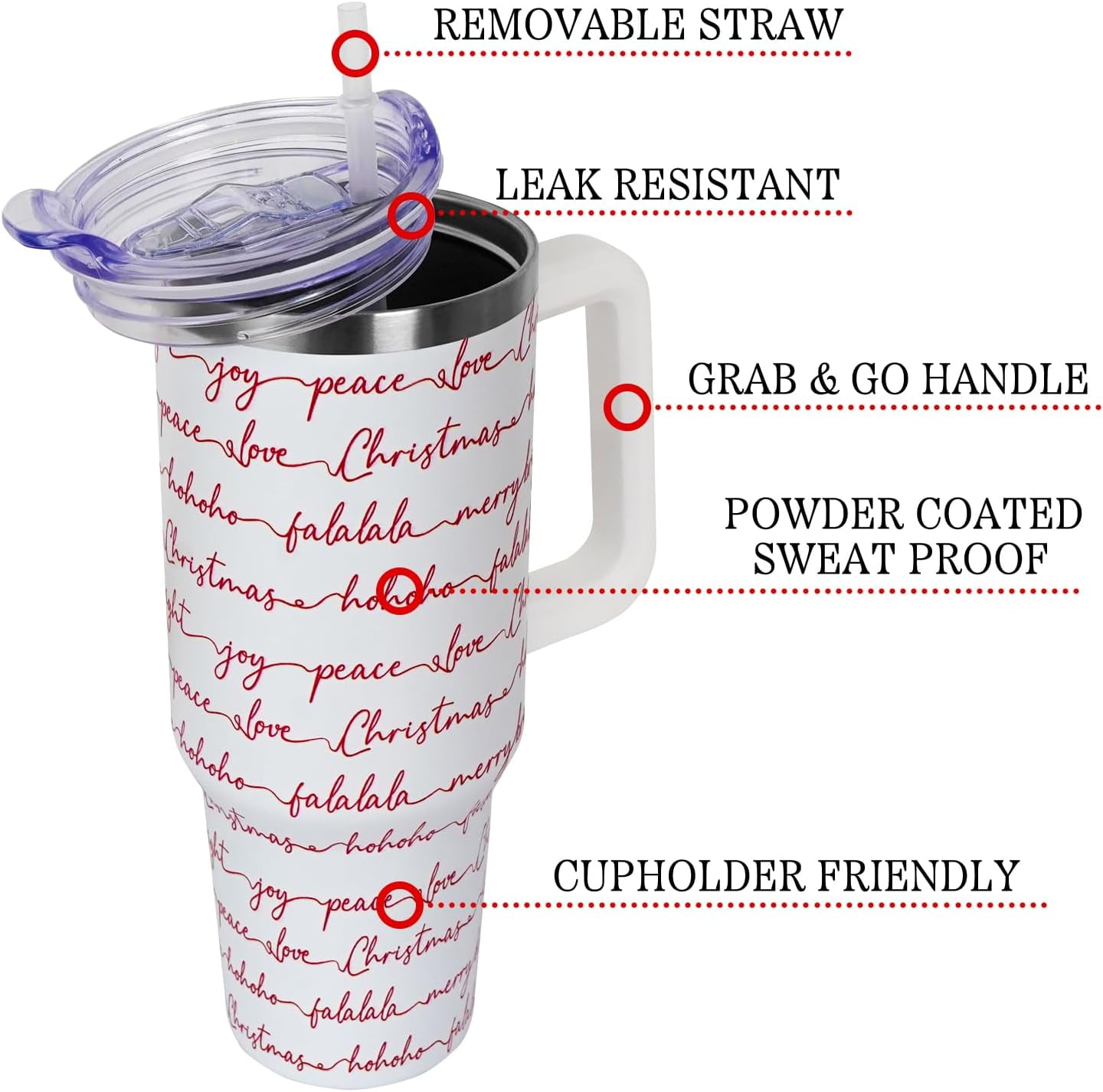 Christmas Gifts 40 oz Tumbler with Handle and Straw Lid,Cute Gifts for Women Santa Claus Sleigh Xmas Tree Vacuum Insulated Leak Proof Tumbler,Winter Holiday Accessories Stainless Steel Coffee Cup Mug