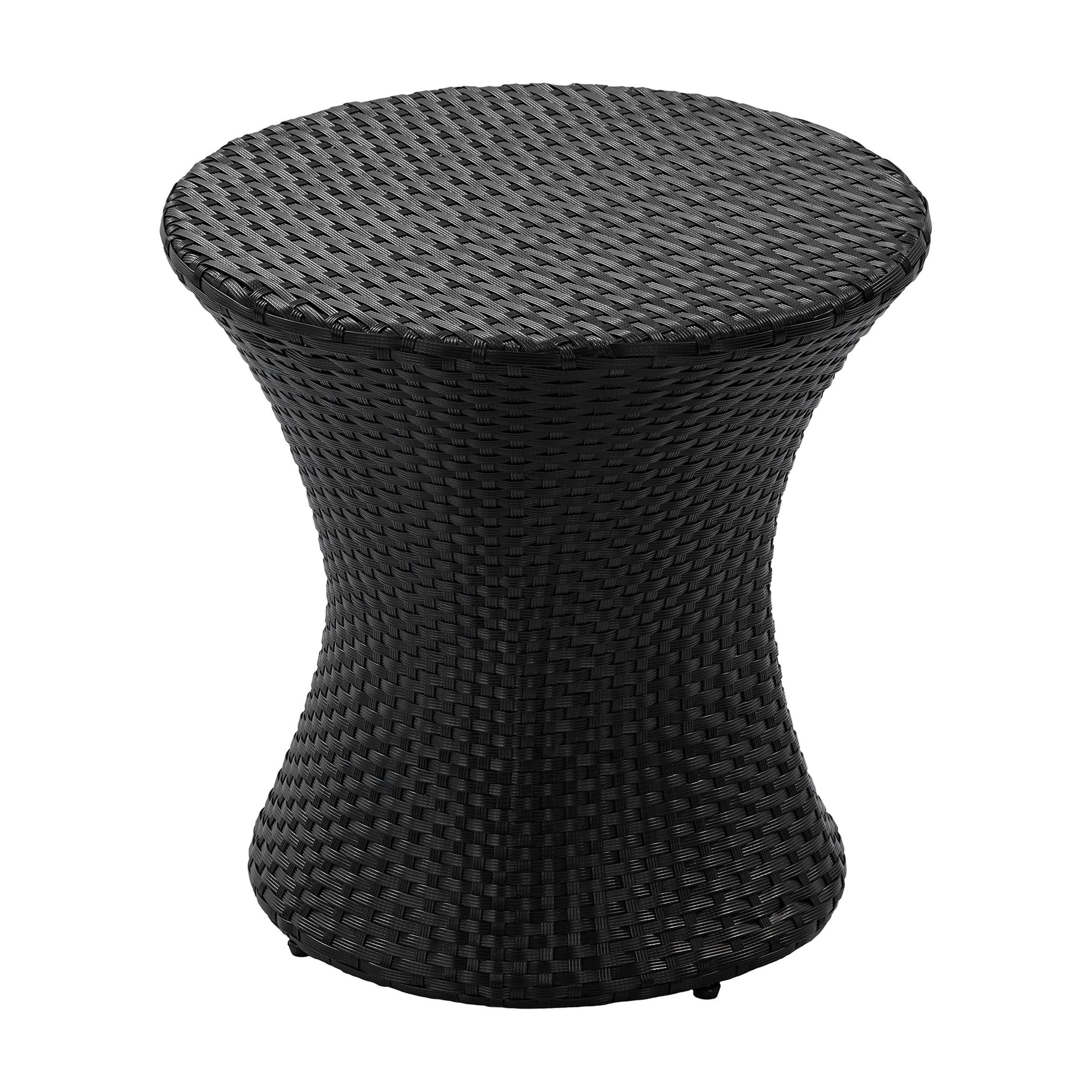 Outdoor No Glass Top Hourglass Rattan Side Table for Patio Balcony Garden, Black