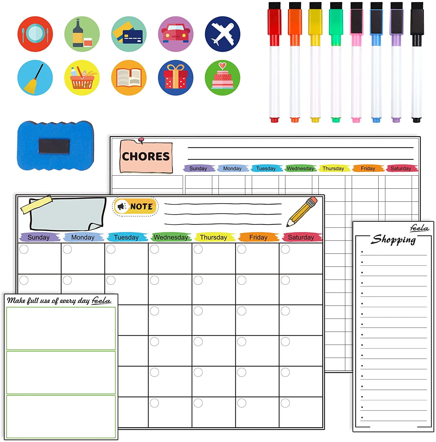 Dry Erase Calendar Kit, 4 Pack Feela Whiteboard