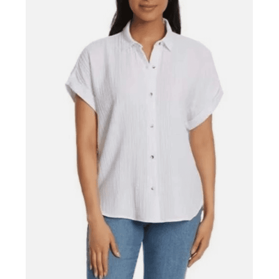 JESSICA SIMPSON TOP WHITE SHORT SLEEVE BUTTON GAUZE XL