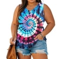 thumbnail image 7 of Women Plus Size Sleeveless V-Neck Tie Dye Tank Top, Loose Flowy Curved Hem Casual Summer Blouse, 7 of 7