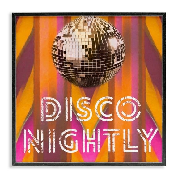 Stupell Industries Disco Nightly Retro Phrase Entertainment Painting Black Framed Art Print Wall Art, 12 x 12
