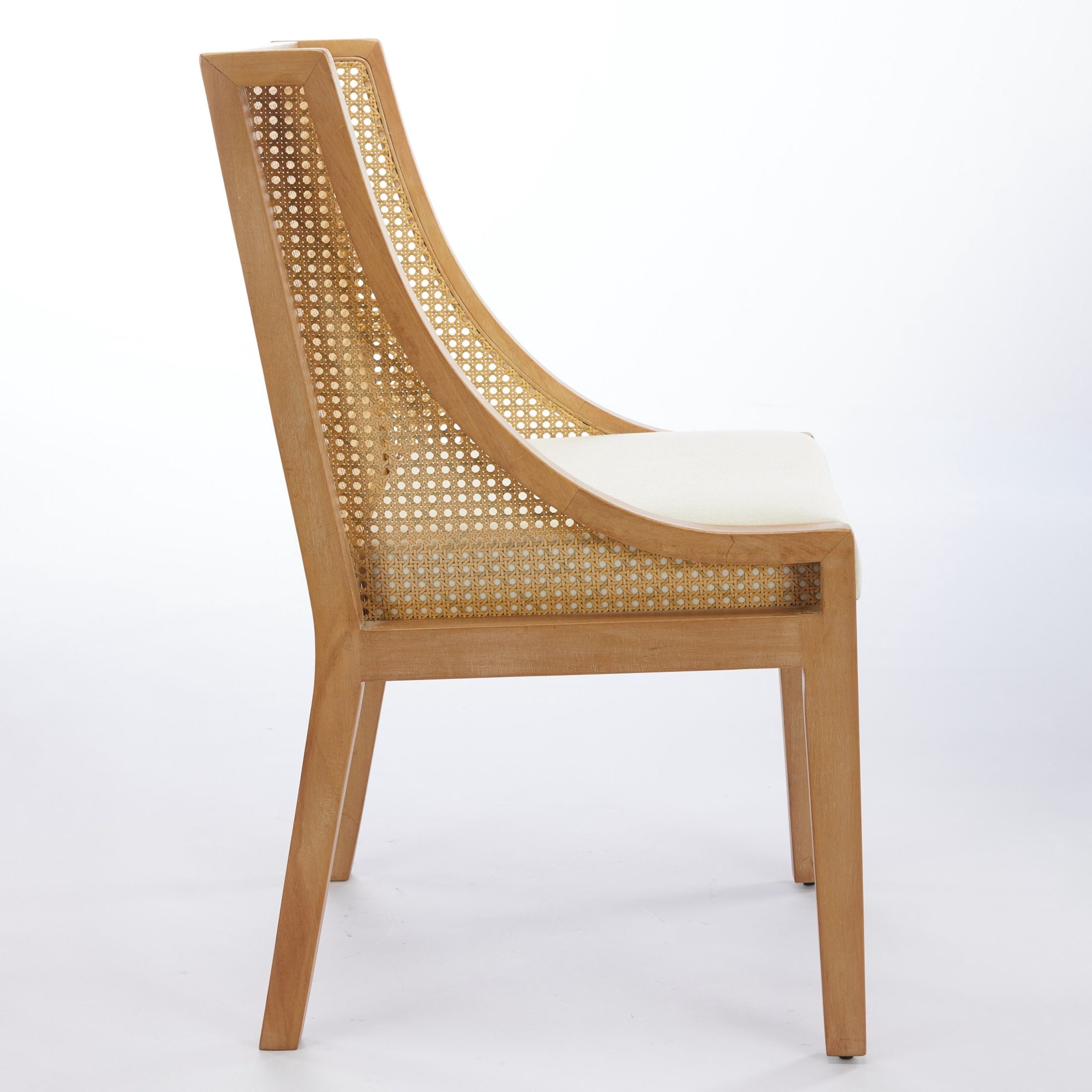 Noble House Dining Chair with Rattan Back, Linen Seat, Solid Wood Frame, Beige