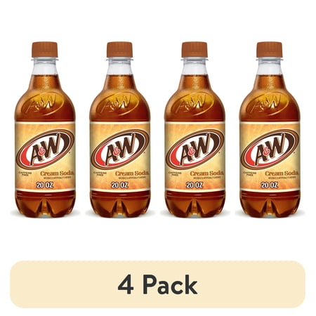 (4 pack) A&W Cream Soda Pop, 20 fl oz, Bottle