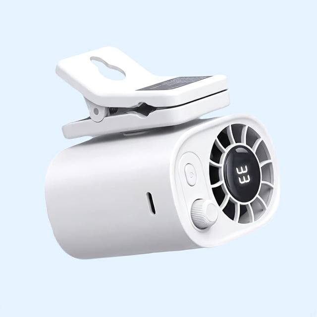 Ventilador de coche con clip, sin función de refrigeración, pantalla LED, rotación de 360°, 100 velocidades ajustables, USB recargable, batería personal de 2000 mAh, ajuste de velocidad continuo, c...