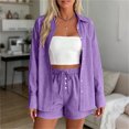 thumbnail image 5 of GUACER Two Piece Sets for Women Summer Striped Long Sleeve Button Shirts and Drawstring Waist Shorts Casual Outfits, 5 of 8
