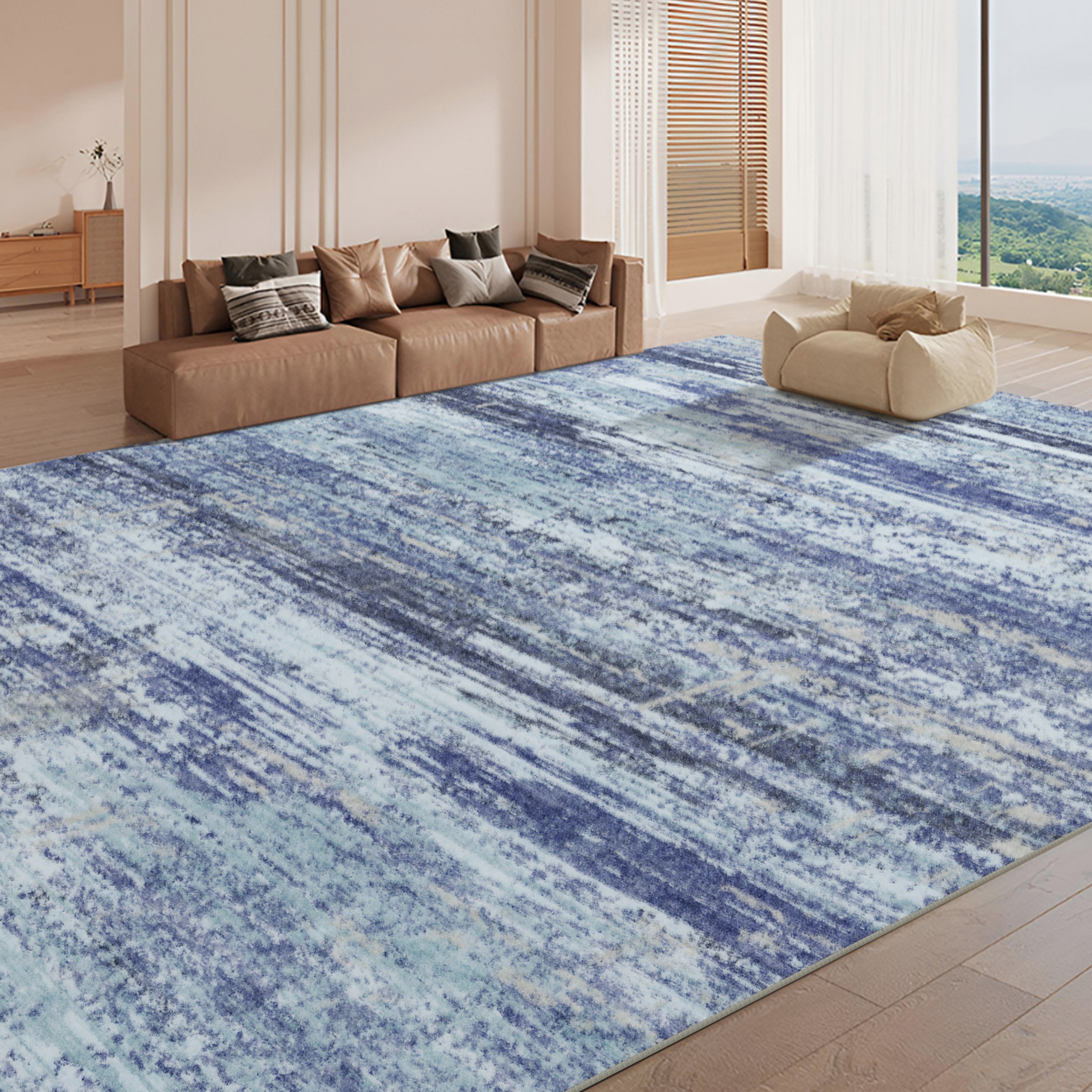 Area Rug 8’ x 10’, Modern Blue Toneed Washable Rug Soft Non Slip Rug Low Pile for Bedroom, Living Room, Dining Room, Office