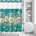 thumbnail image 2 of No Hook Shower Curtain, Spring Daisy Leaves Shower Curtains for Bathroom with See Through Top Window, Vintage Watercolor Flowers Teal Wooden Waterproof & Washable Bath Curtain Stall 48"x72", 2 of 9