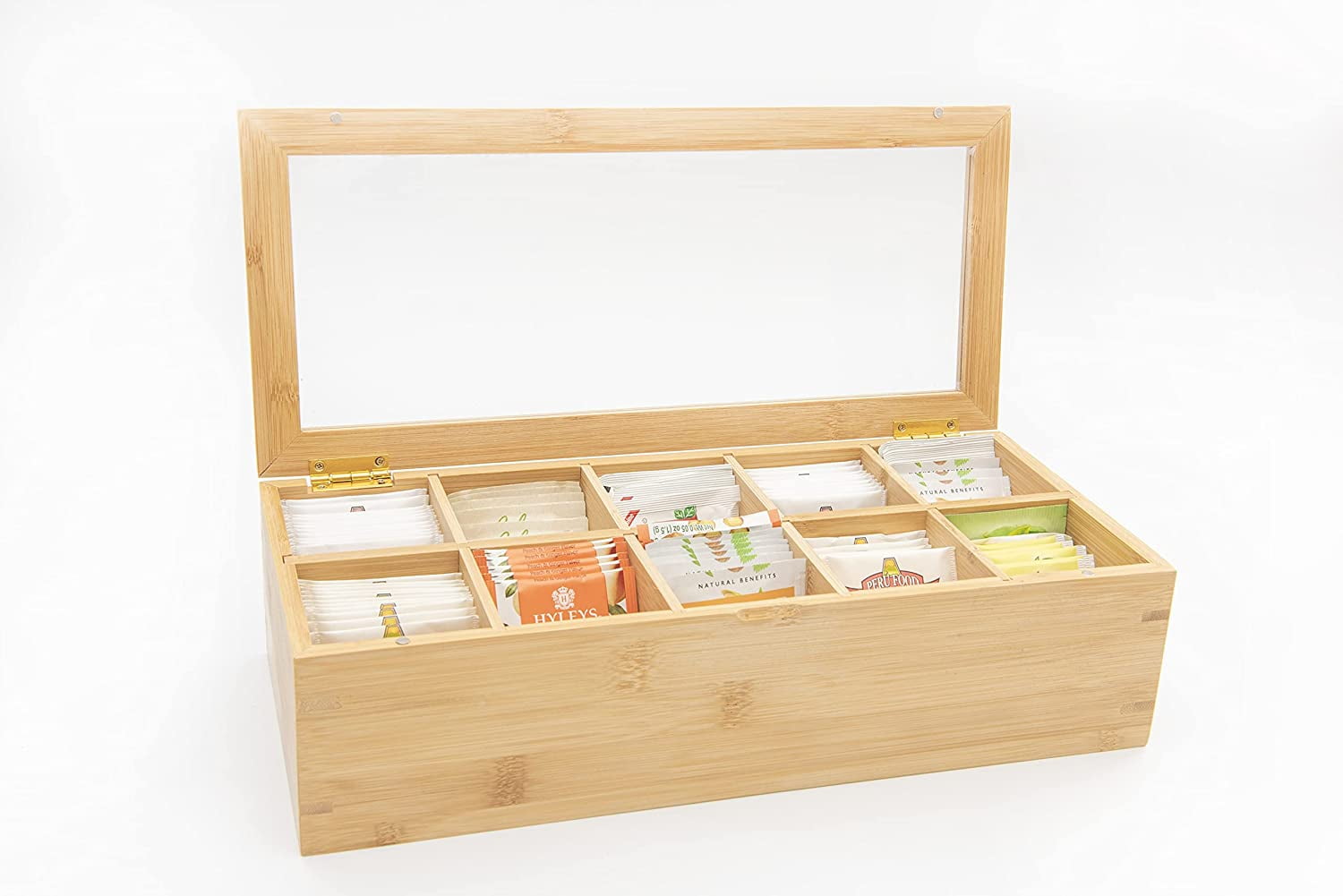 DECOMIL – Box for Tea Bags, Bamboo Tea Bag Organizer, Storage box, For Cabinets or Countertop, 10-Compartment Tea Box - Walmart.com