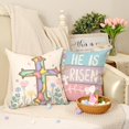 thumbnail image 4 of Happy Easter Pillow Covers 16x16 inch Set of 4, Floral Cross He is Risen Rabbit Bunny Carrot Striped Farmhouse Decorative Throw Pillowcases for Home Sofa Couch Decoration G495-16, 4 of 6
