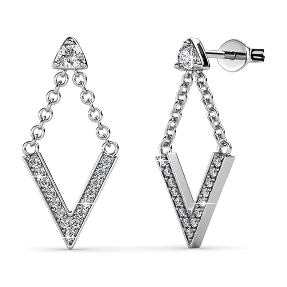 Cate & Chloe Francesca 18k White Gold Plated V Shape Drop Earrings with Swarovski Crystals for Women