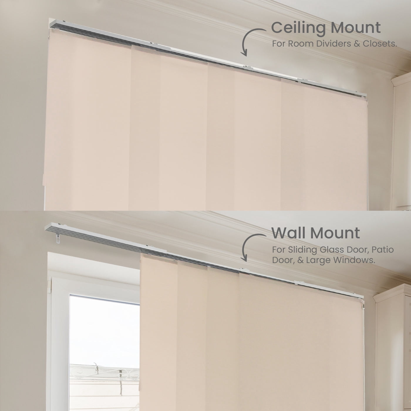 Adjustable Cordless Light Filtering Panel Track Blinds, Vienna Rose Gold - 46"-86"W X 0"-96"H