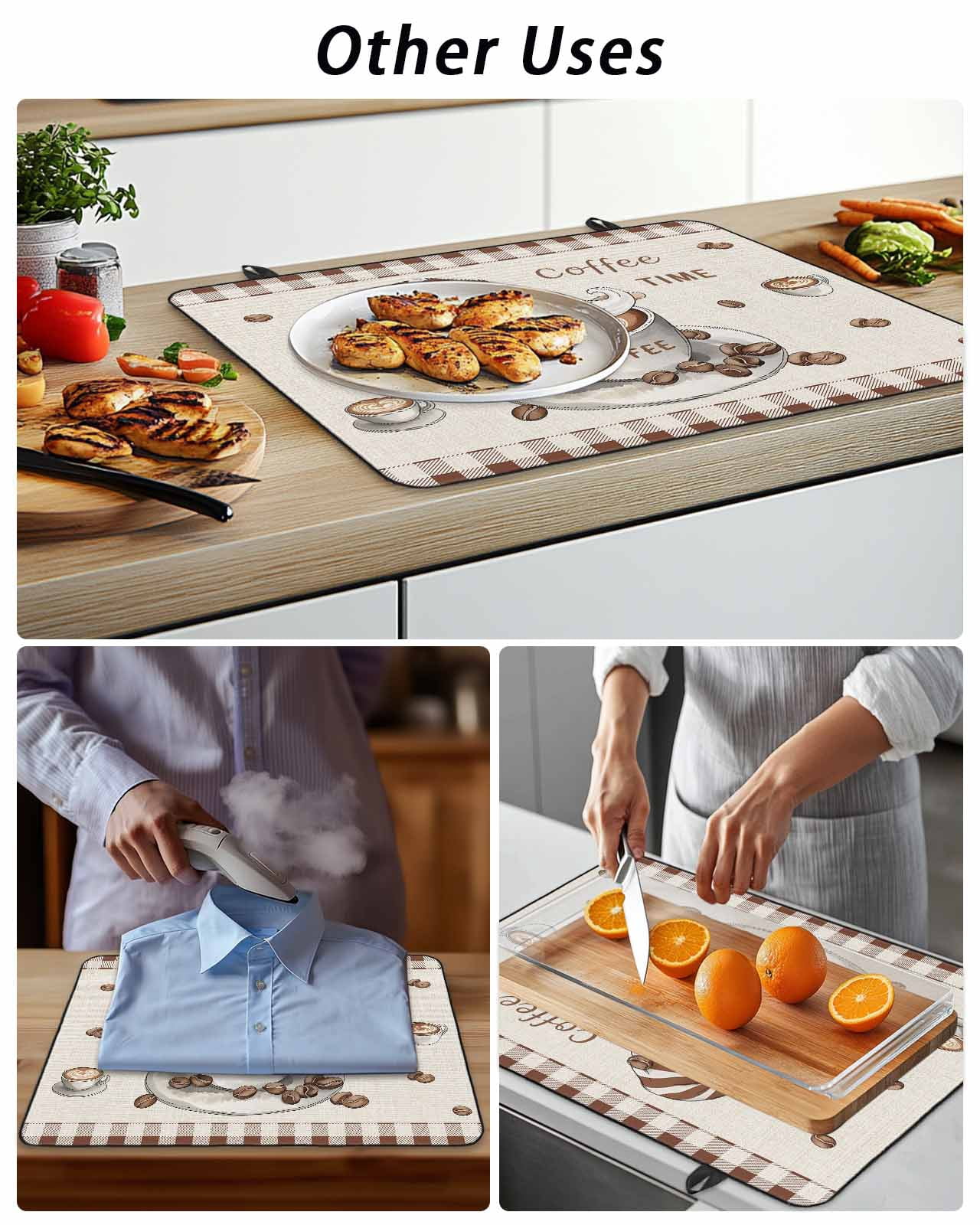 Stove Top Covers for Electric Stove, Coffee Gnomes Glass Stovetop Cover Protector, Farmhouse Brown Plaid Teacup Beans Induction Cooktop Protector Oven Mat for Kitchen Countertop 31"x24"