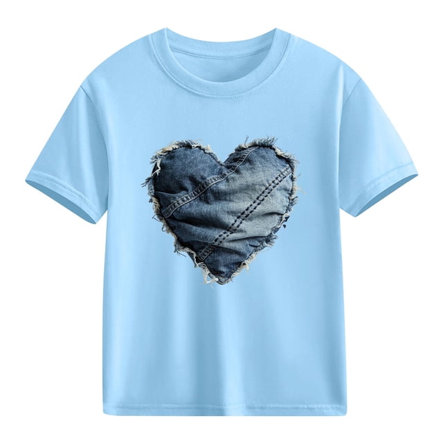 hengsof T-Shirt d'Été Imprimé Amour pour Enfants Manches Courtes Col Rond T-Shirt Graphique