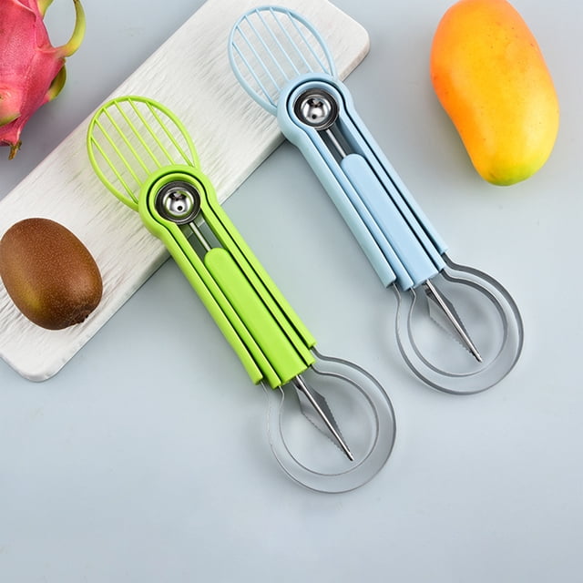Juego de herramientas de frutas de acero inoxidable 5 en 1 - Máquina de melón, cuchara de sandía y cuchillo para trinchar en cocina, ensalada de frutas y preparación de fiestas