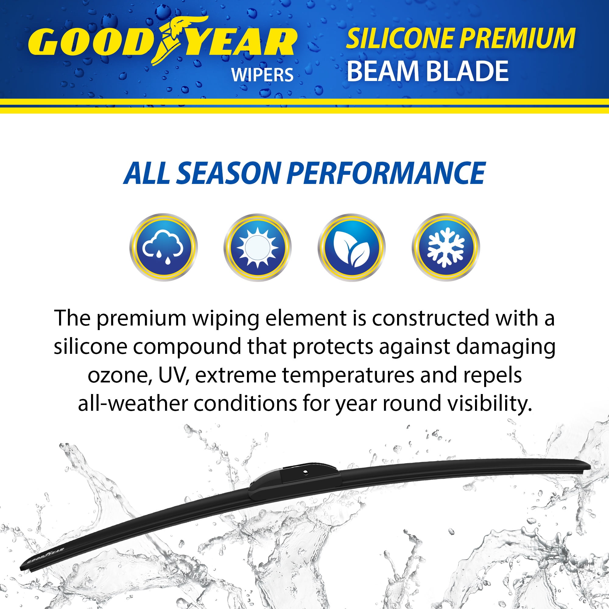 Goodyear Silicone 18" Premium Beam Windshield Wiper Blade with Universal Adaptor, Replacement Beam Wiper Blade for Curved Windshields, Pack of 1