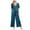 Blue, variant on gakvbuo Jumpsuits For Women Summmer Dressy Wedding Women's Solid Pocket Romper Short Sleeve V-neck Belt Loose Overalls Cotton And Linen Jumpsuit