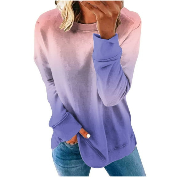 Holloyiver Womens Fashion Womens Sweatshirt Women's Round Neck Fashion Casual Long Sleeve Print Sweatshirt Tops Blouse Fall clothes for Womens 2XL